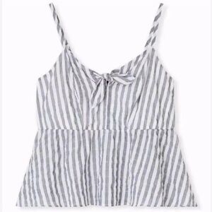 Torrid Blouse Woman Plus 3X Smocked Peplum Tie Front Midi Cami Cotton Grey EUC